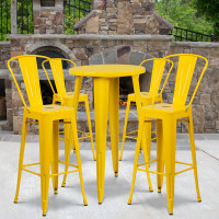 Flash Furniture CH-51080BH-4-30CAFE-YL-GG 24" Round Metal Bar Table Set with 4 Cafe Barstools in Yellow